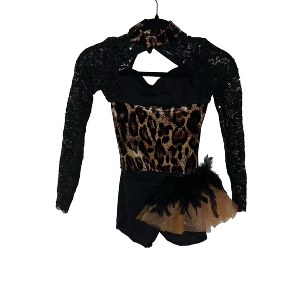 Weissman black sequins dance dress leotard costume child M mc 8804 feathers - Picture 5 of 7